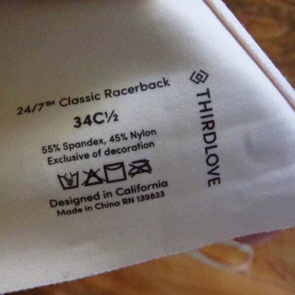 THIRD LOVE Ivory 24/7 Classic Front Close Racerback Underwire Bra Size 34 C1/2 - Picture 6 of 6